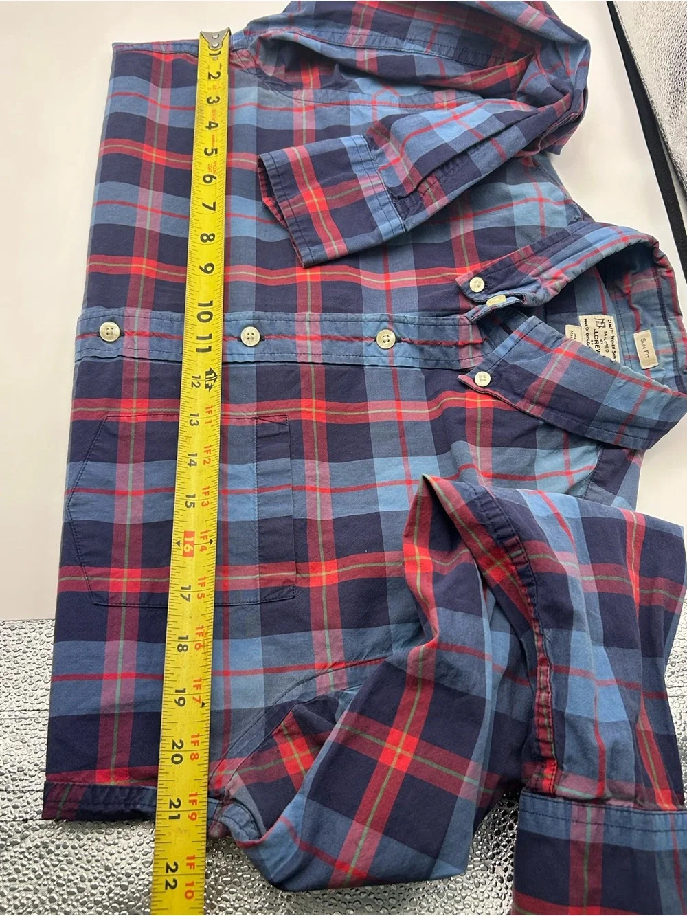 J. Crew Men's Navy and Red Plaid Button-Down Shirt